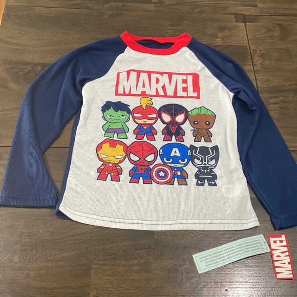 Marvel Boys pajama top waffle long sleeve sleep shirt medium 8-10 NWT - Picture 1 of 9